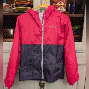 Columbia Kids' Pink and Navy Fleece Lined Hooded Windbreaker